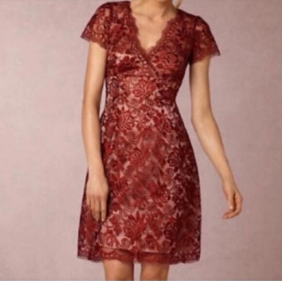 Women’s Anthropologie Maroon Hitherto Lace Elaine Cocktail Dress Size 0 - Picture 9 of 12